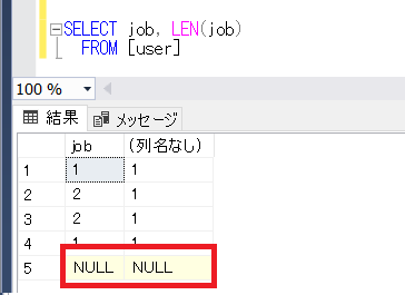SQL ServerのLEN関数のNULLを指定