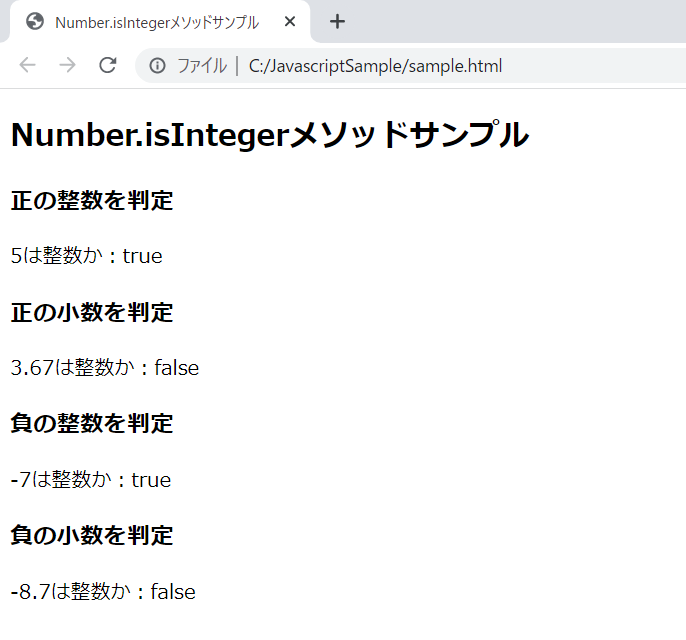 JavaScriptのNumber.isIntegerメソッドを解説