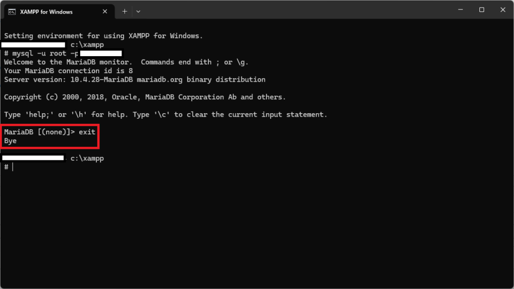 XAMPPのコマンドプロンプトからMySQLに接続するやり方を解説