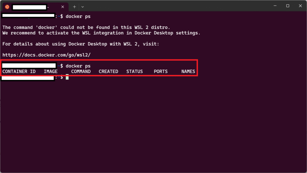 Dockerのコマンドをたたいた時「The command 'docker' could not be found in this WSL 2 distro.」が表示されたときの原因と解決策