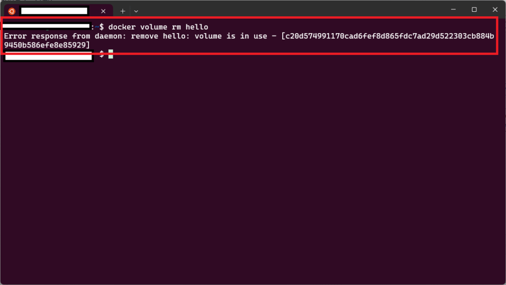 Dockerのdocker volume rmコマンドをたたいた時エラーメッセージ「Error response from daemon: remove ○○: volume is in use」が表示されたときの原因と解決策